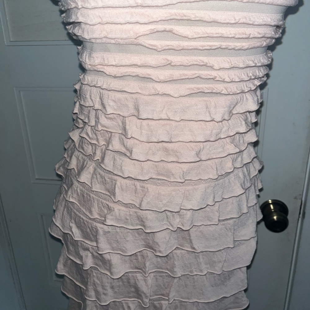 Express Light Pink Ruffled Stretch Strapless Dres… - image 4